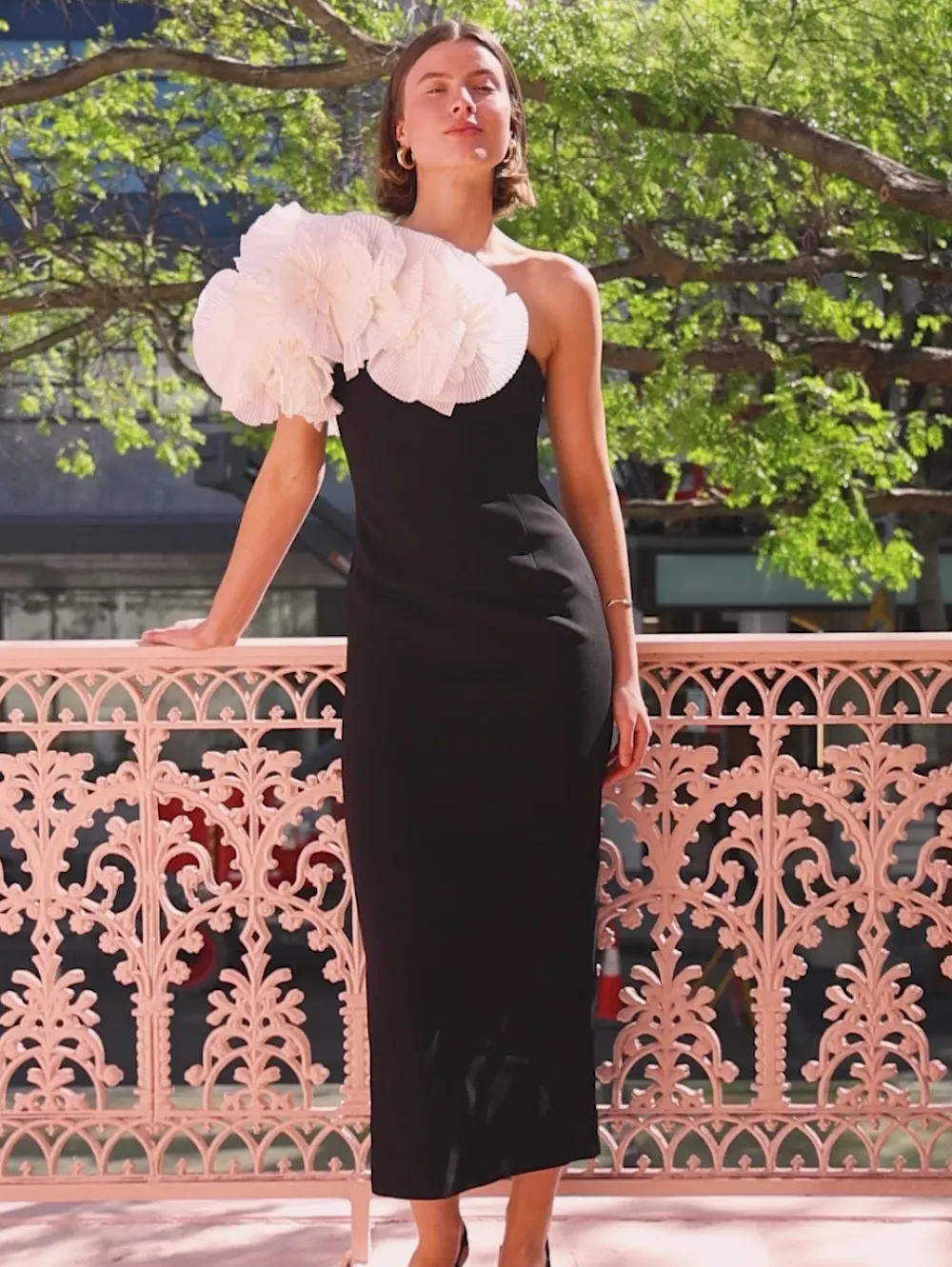 Acler Hampstead Midi Dress in Black with Ivory^ Formal | Black Tie