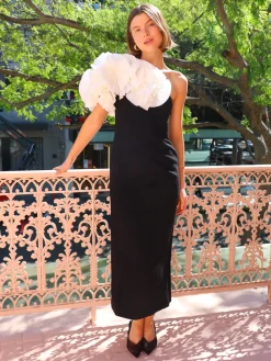 Acler Hampstead Midi Dress in Black with Ivory^ Formal | Black Tie