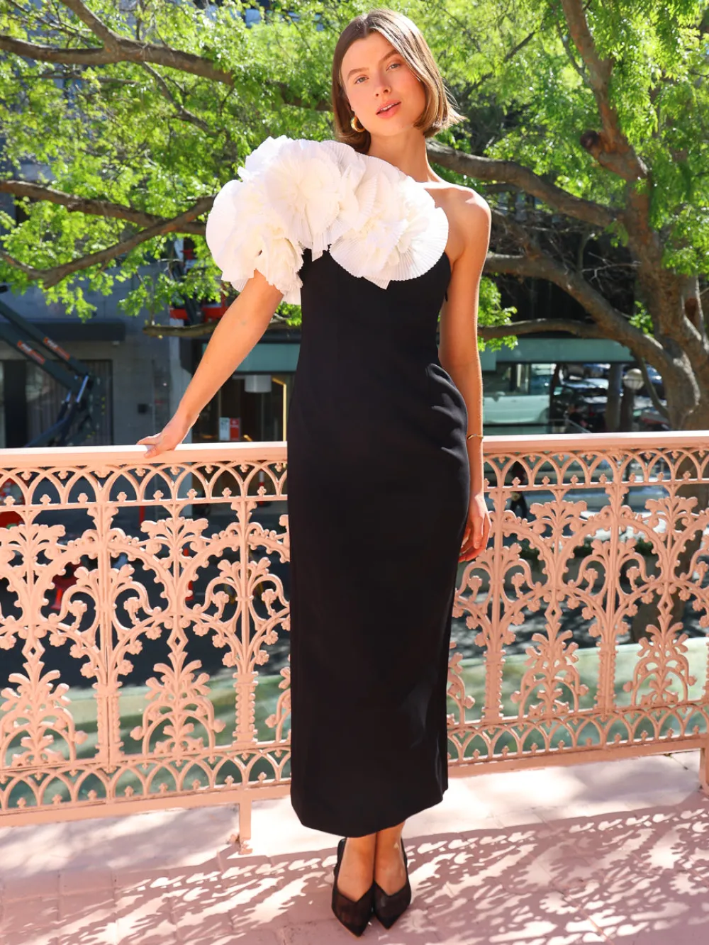 Acler Hampstead Midi Dress in Black with Ivory^ Formal | Black Tie