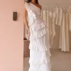By Nicola Adrift Frill Maxi Dress in^ White Edit | Bride To Be