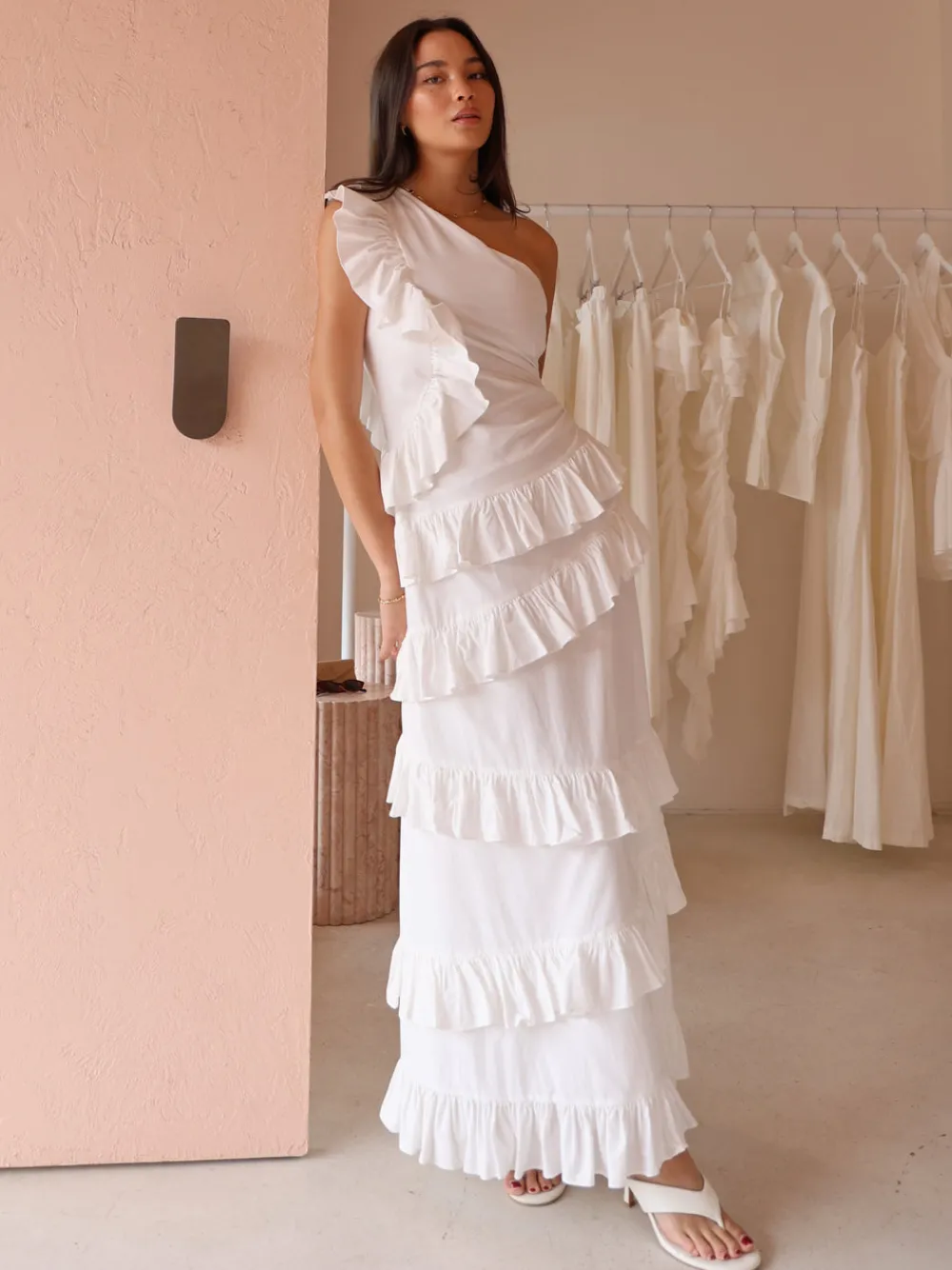By Nicola Adrift Frill Maxi Dress in^ White Edit | Bride To Be