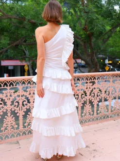 By Nicola Adrift Frill Maxi Dress in^ White Edit | Bride To Be