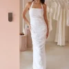 By Nicola Bay Linen Halter Neck Gathered Dress in^ White Edit | Party