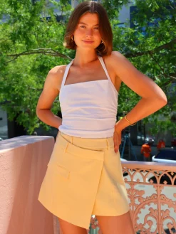 By Nicola Bay Linen Halter Neck Top in^ White Edit | Bride To Be