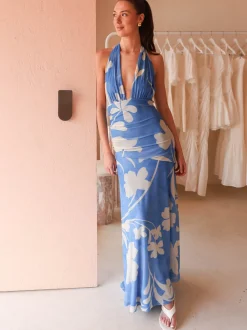 By Nicola Fiesta Halter Neck Maxi Dress in^ Bump Friendly | Bridesmaid