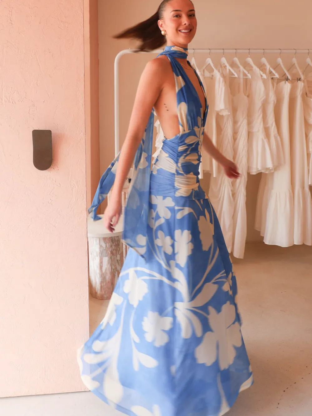 By Nicola Fiesta Halter Neck Maxi Dress in^ Bump Friendly | Bridesmaid