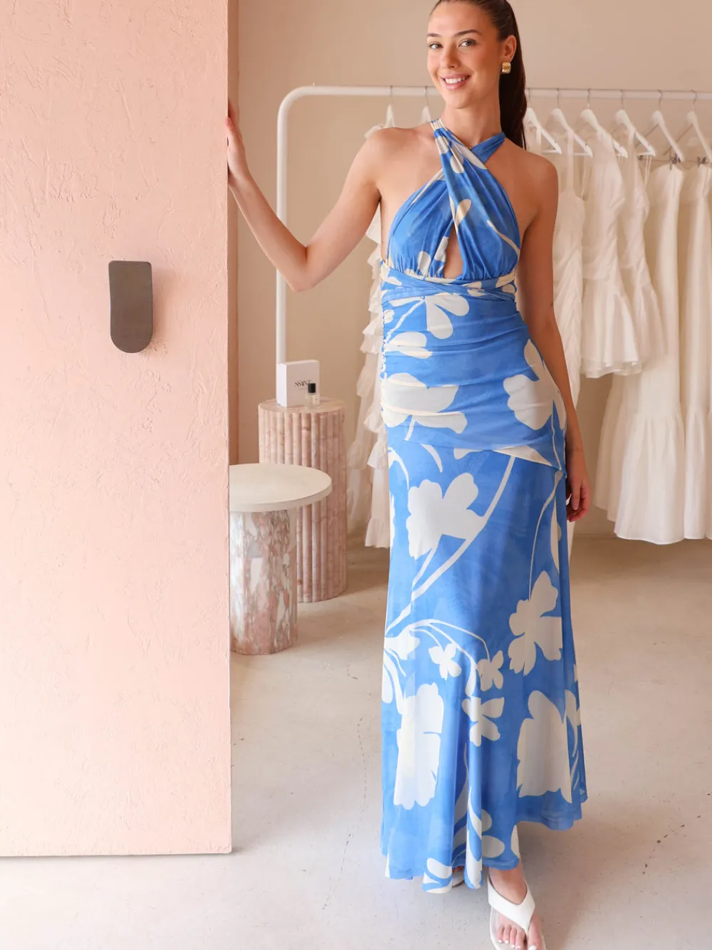 By Nicola Fiesta Halter Neck Maxi Dress in^ Bump Friendly | Bridesmaid