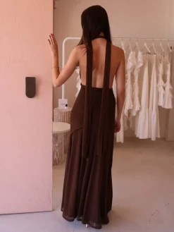 By Nicola Fiesta Halterneck Maxi Dress in^ Bump Friendly | Bridesmaid