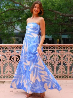 By Nicola Wavy Strapless Maxi Dress in^ Bump Friendly | Wedding Guest