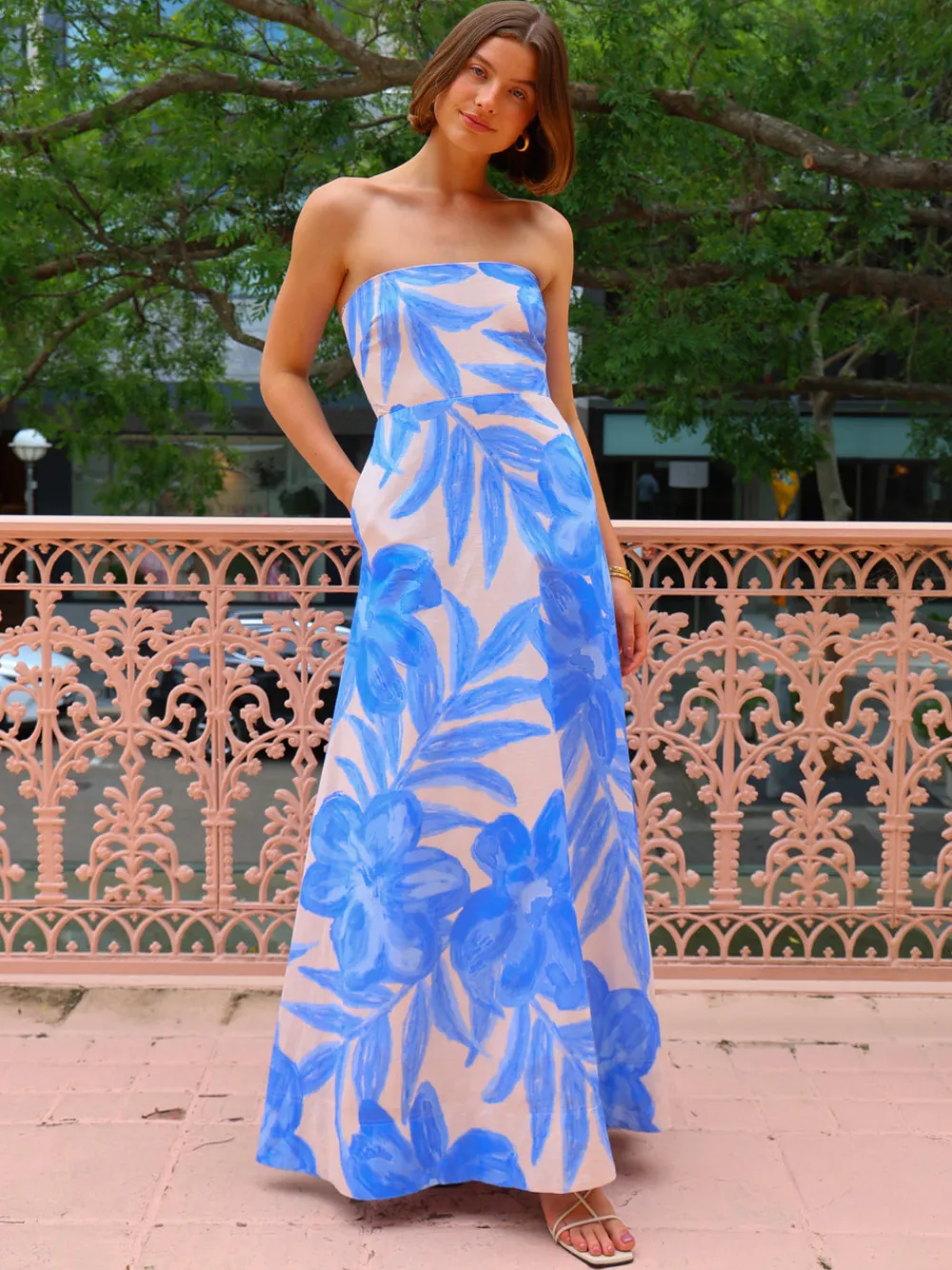By Nicola Wavy Strapless Maxi Dress in^ Bump Friendly | Wedding Guest