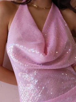 New Romantics Blair Sequin Mini Cowl Neck Dress in^ Bride To Be | Party