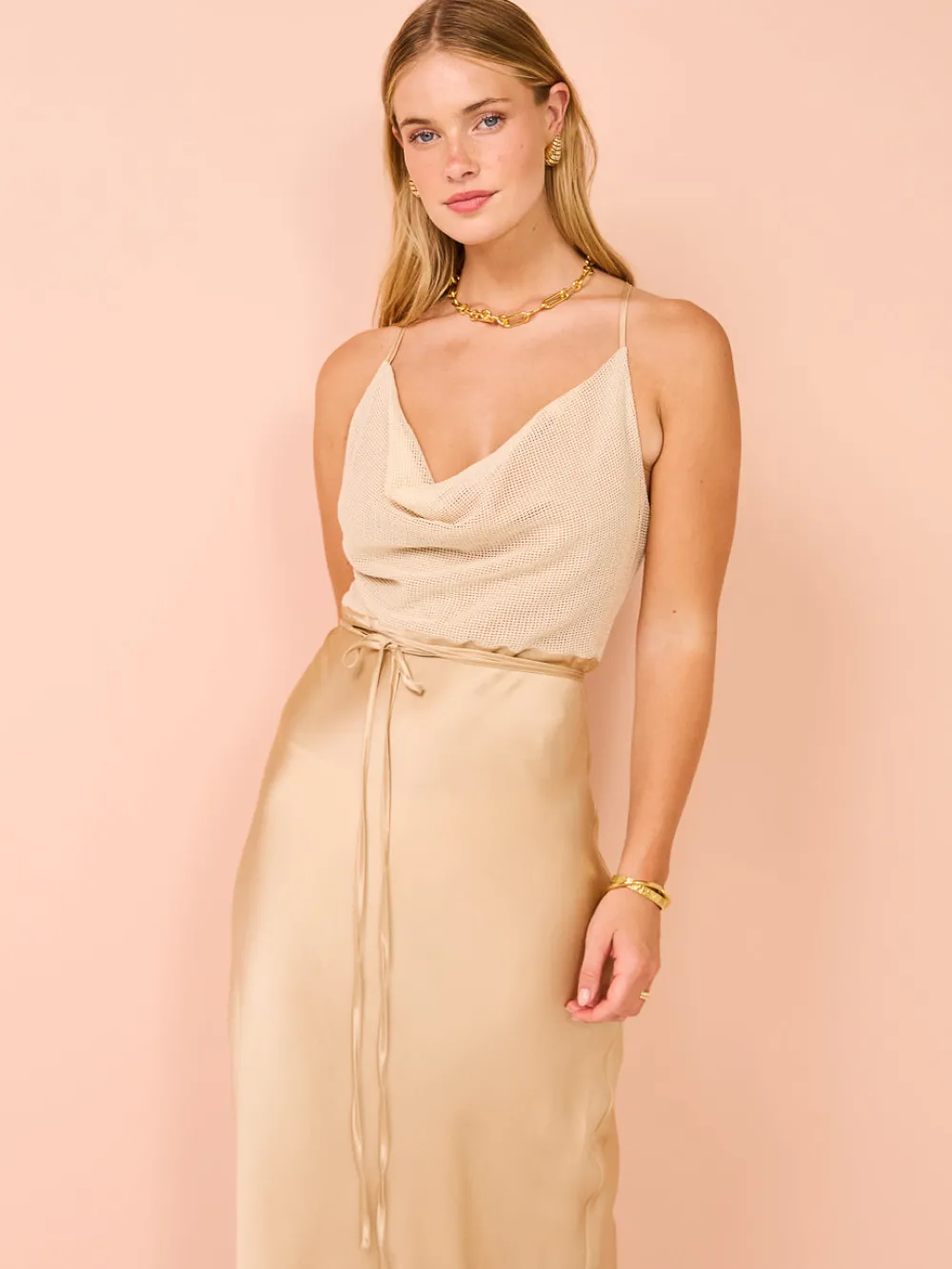 Shona Joy Valeria Silk Contrast Cowl Neck Maxi Dress in^ Midi | Maxi & Gown