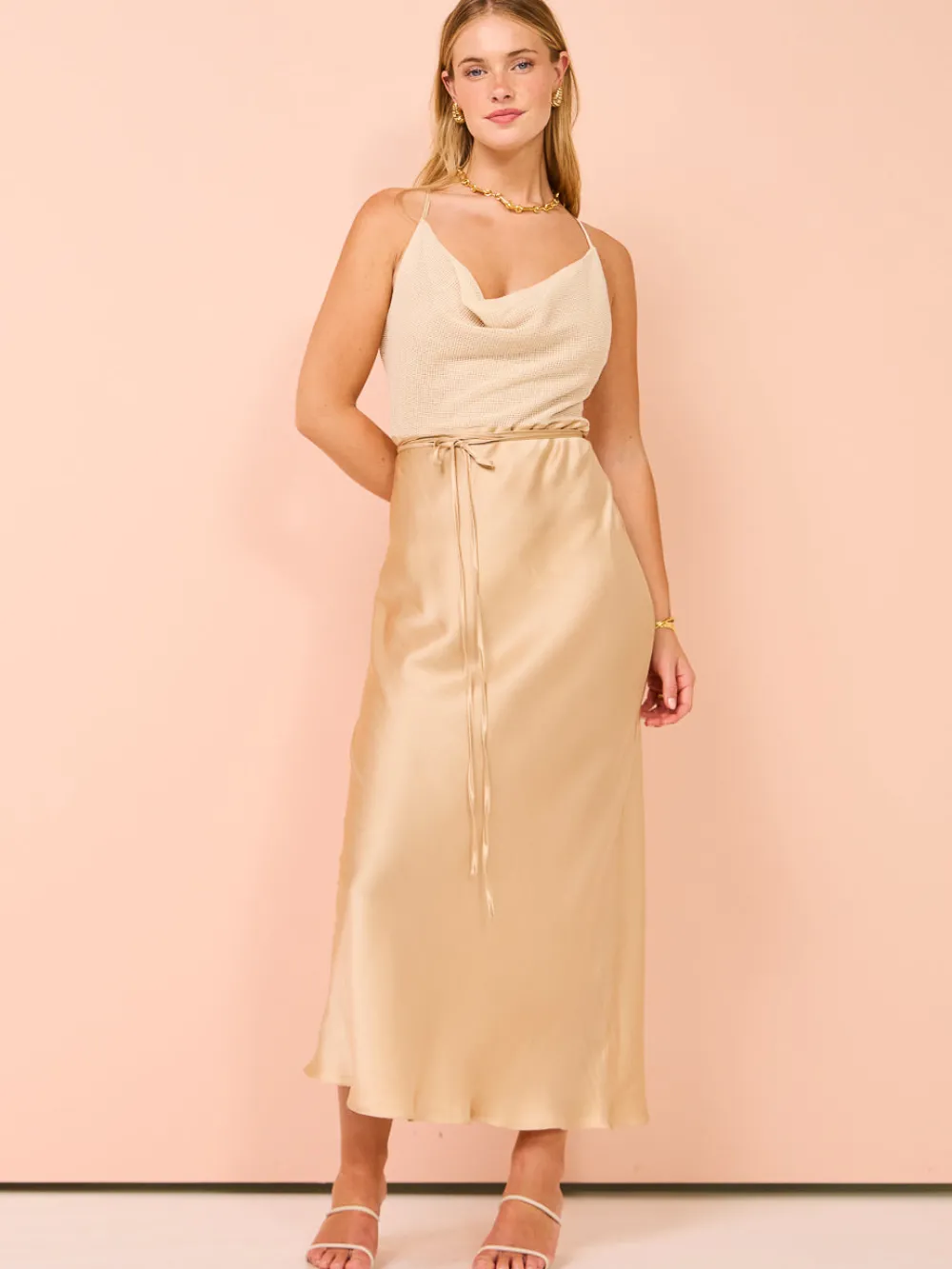 Shona Joy Valeria Silk Contrast Cowl Neck Maxi Dress in^ Midi | Maxi & Gown